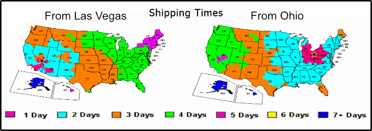 estimated shipping times from LasVegas Nevada and Ohio Warehouses