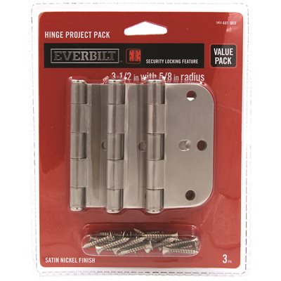 HINGE -                Everbilt 3-1/2 in. Satin Nickel 5/8 in. Radius Security Door Hinges Value Pack (3-Pack)