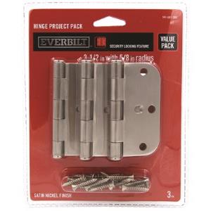                Everbilt 3-1/2 in. Satin Nickel 5/8 in. Radius Security Door Hinges Value Pack (3-Pack)